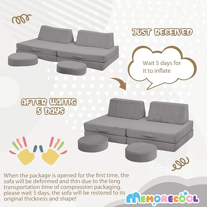 MeMoreCool Kids Couch for Playroom, Corduroy Convertible Toddler Couch - Image 7