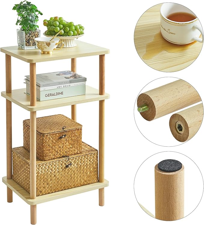 IBUYKE 3-Tier Side Table, Solid Wood Tall End Table - Image 7