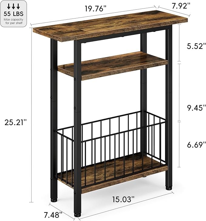Vagusicc Narrow Side Table, 3-Tier Skinny End Table - Image 3