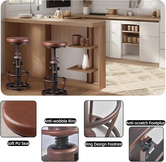 Vintage Swivel Bar Stools Industrial Leather Seat Bar Stool Fire Hydrant Design - Image 5
