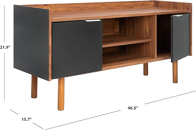 SAFAVIEH Diara TV Stand for up to 55" Flatscreen – Walnut & Black, 2 Doors - Image 3