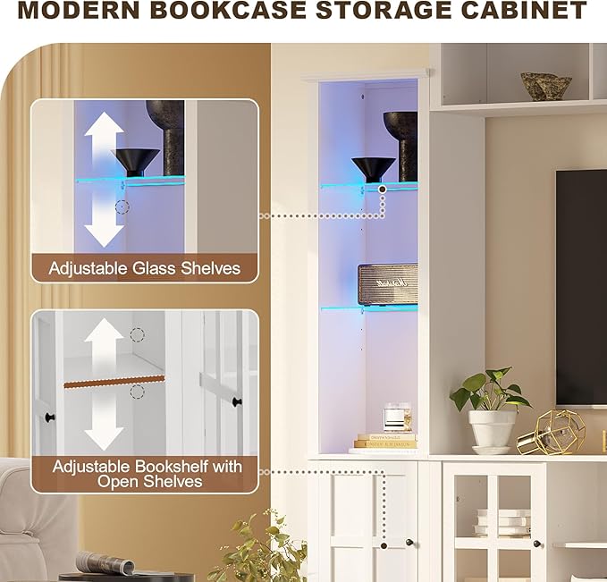 Wall Unit TV Stand with Storage & LED Lights, Large Entertainment Center with - Image 4