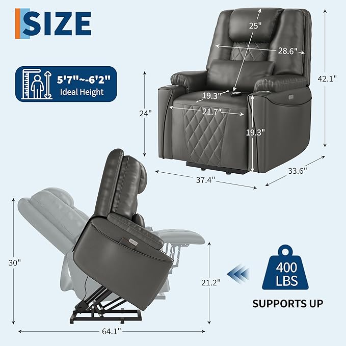IDEALHOUSE Electric Power Lift Recliner Chair Sofa, Power Lift Chair - Image 2