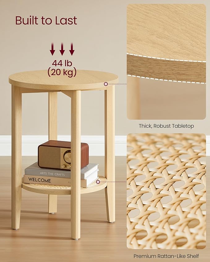 VASAGLE Round Side End Table, 2-Tier Boho Bedside Table - Image 6