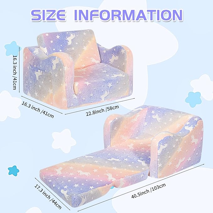Kids Couch for Toddlers, 2-in-1 Kids Sofa Chair Glow in The Dark, Comfy Soft - Image 3