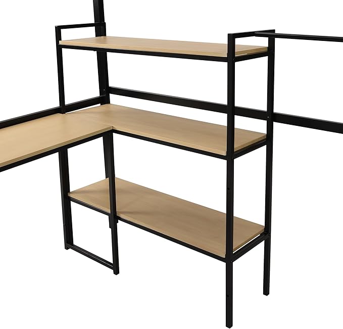Full Size Metal Loft Bed with Staircase, Full-Length Guardrails, a Built-in - Image 5