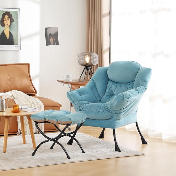 Cozy Lazy Chair and Ottoman, Large Contemporary Accent Lounge Chair Set - Image 7