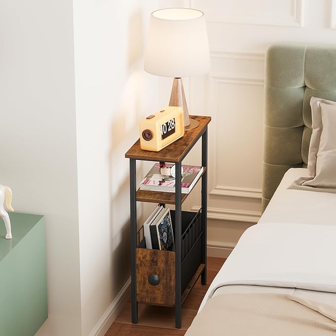Snughome Narrow Side Table for Small Spaces, Slim End Table 3 Tier, Skinny - Image 5
