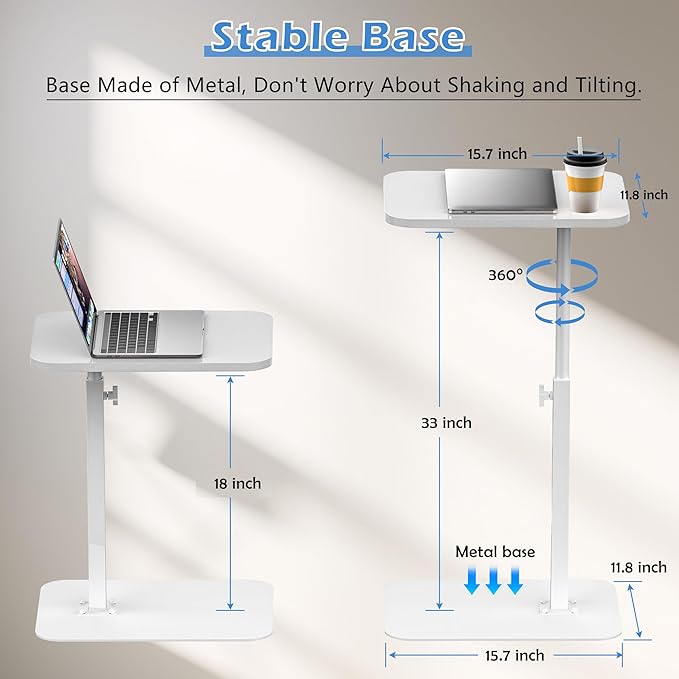 Side Table Sofa Tray for Couch Heavy Metal Base Swivel/Adjustable Height - Image 3
