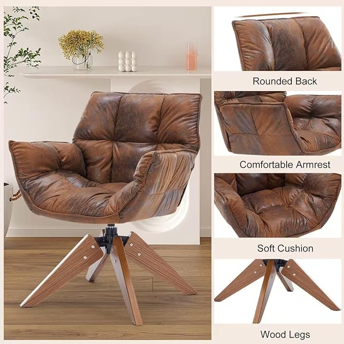 Mid Century Accent Chair, Hot Stamping Cloth Desk Chair no Wheel, Modern Cozy - Image 4