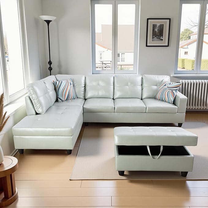 L Shaped Couch PU Leather Sectional Couch Upholstered 3 Pieces Sofas - Image 4