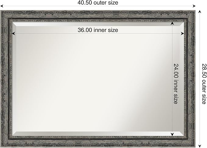 Amanti Art Bathroom Mirror for Over Sink, 29x41 Filigree Matte Black Rectangle - Image 3