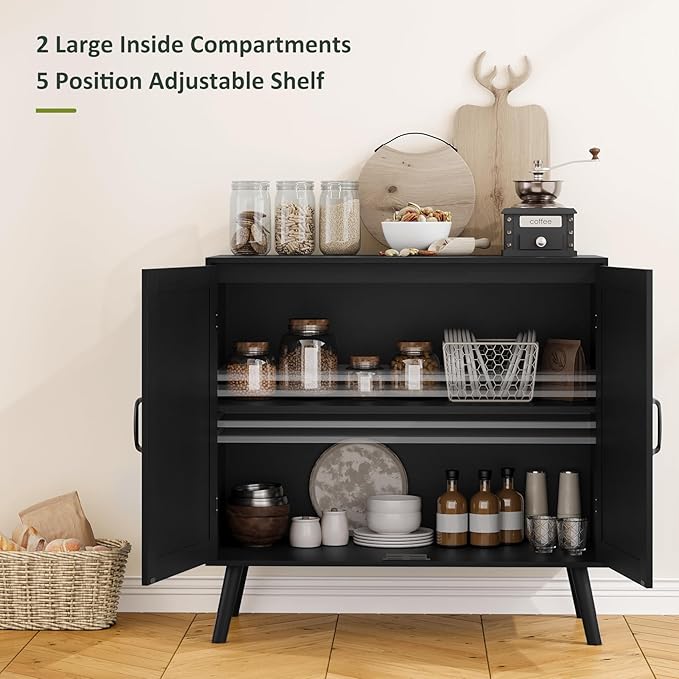 Black Buffet Sideboard Cabinet, Storage Cabinet - Image 4