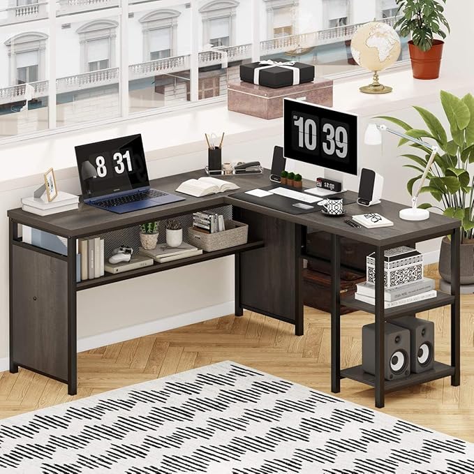 FATORRI L Shaped Desk, Industrial Reversible Home Office Computer Desk - Image 6