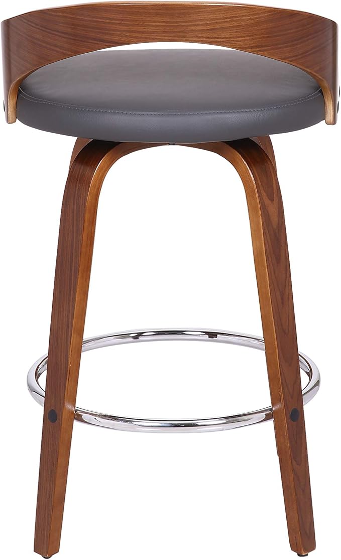 Armen Living Sonia 26" Counter Height Swivel Gray Faux Leather and Walnut Wood - Image 9