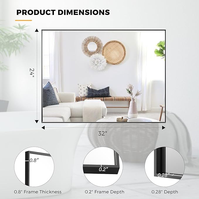 24x32 Inch Black Bathroom Mirror - Image 9