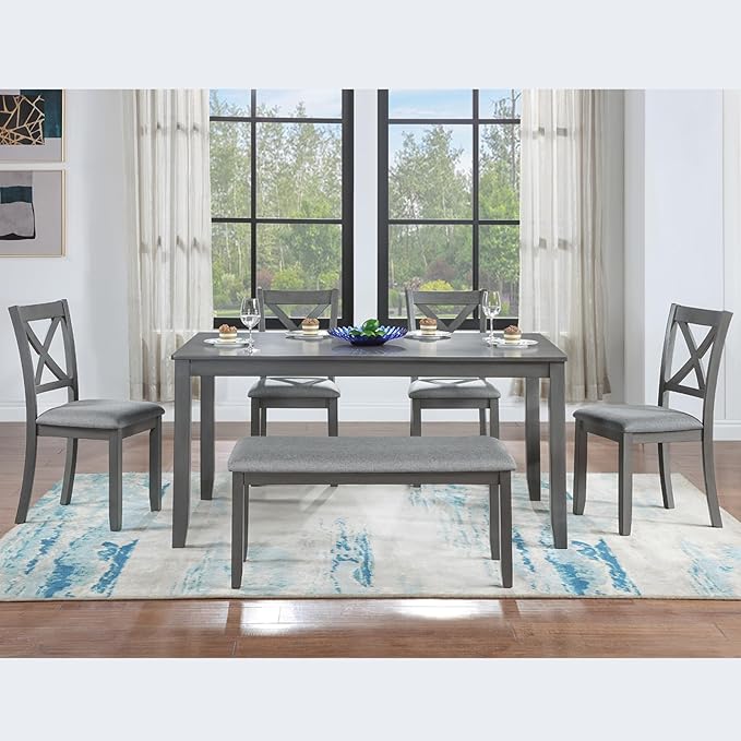 soges 6 Piece Kitchen Dining Set, Rectangular Wooden Dining Table - Image 6
