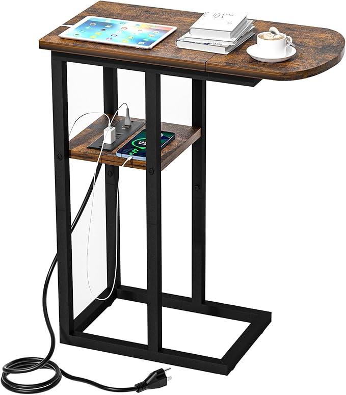 C Shaped End Table with Charging Station, Side Table by eiskah