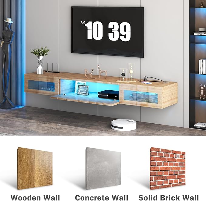 Floating TV Stand, Floating Wall Mounted TV Shelf, Modern High Gloss tv Cabinet - Image 2