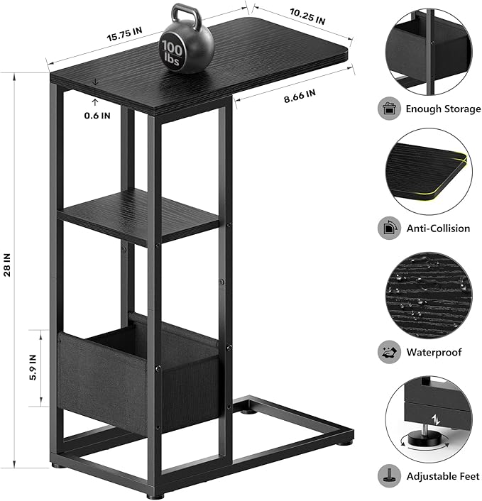 C Shaped End Table, Small Side Table - Image 3