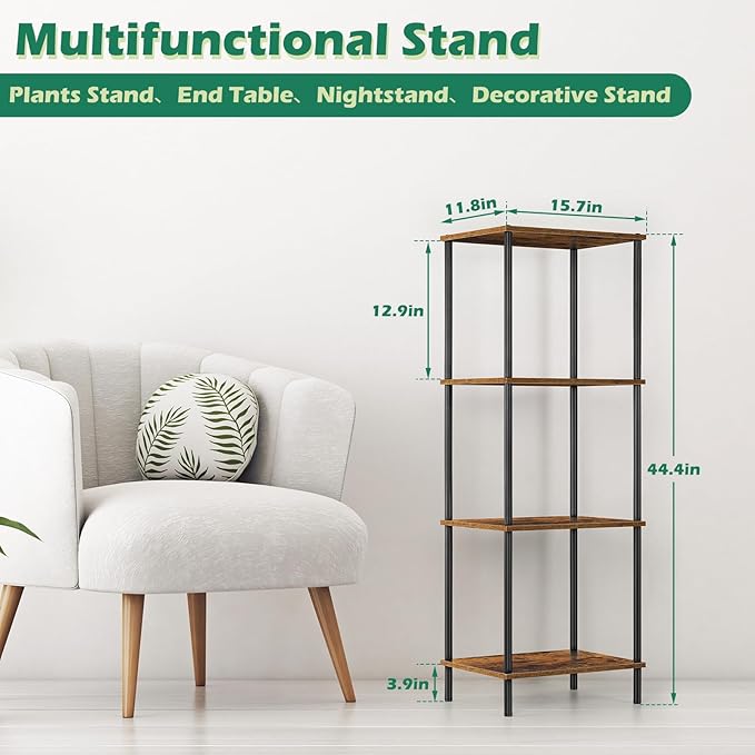 Tall End Table 4 Tier Wood Skinny Side Table Living Room - Image 3
