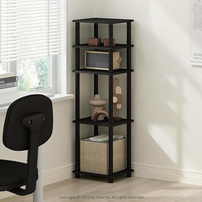Furinno Turn-N-Tube Easy Assembly Stackable Standing Shelf, Americano/Black - Image 2
