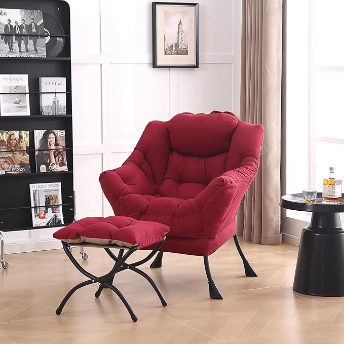 LITA Lazy Chair with Ottoman, Modern Accent Leisure Upholstered Sofa, - Image 8