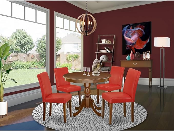 East West Furniture ANAB5-MAH-72 5 Piece Dining Table Set Includes a Round - Image 7