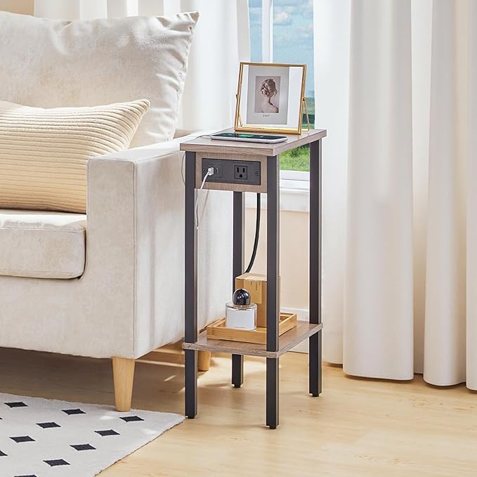 HOOBRO Small End Table with Charging Station, Narrow Side Table with USB Port - Image 8