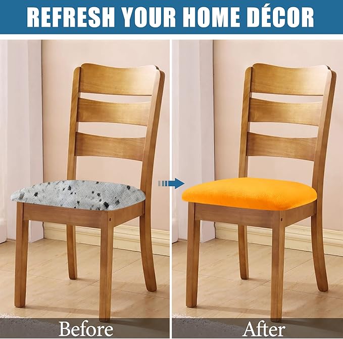 Smiry Velvet Seat Covers for Dining Room Chair Set of 2, Stretch Fit Removable - Image 5