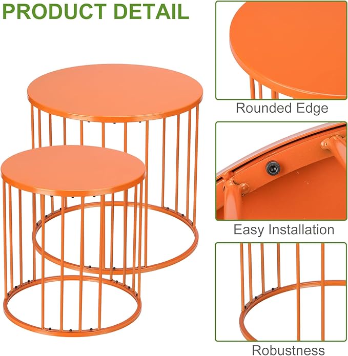 SUNNYPARK Outdoor Side Table Set of 2, Metal Circle Accent End Tables - Image 5