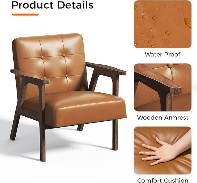 Casaottima PU Leather Accent Chair Mid Century Comfy Cozy Chair - Image 6