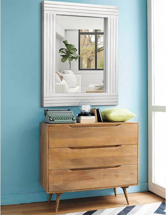 Large Rustic Wall Mirror, Rectangular Vintage Wood Framed Large Mirror Deco - Image 4