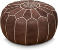Stuffed Round Design Moroccan Leather Pouf Ottoman, Pre-Filled, 100% Genuine by Unknown