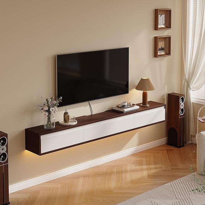 Floating TV Stand High Gloss, Floating TV Console, Under TV Shelf by FloatiCasa