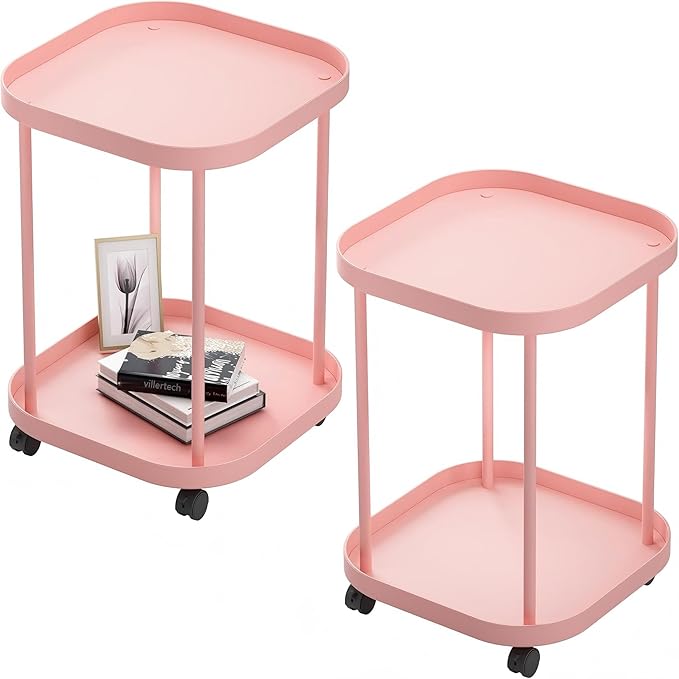 Side Table with Wheels, End Table Living Room Plastic Mobile Sofa Side Table by villertech