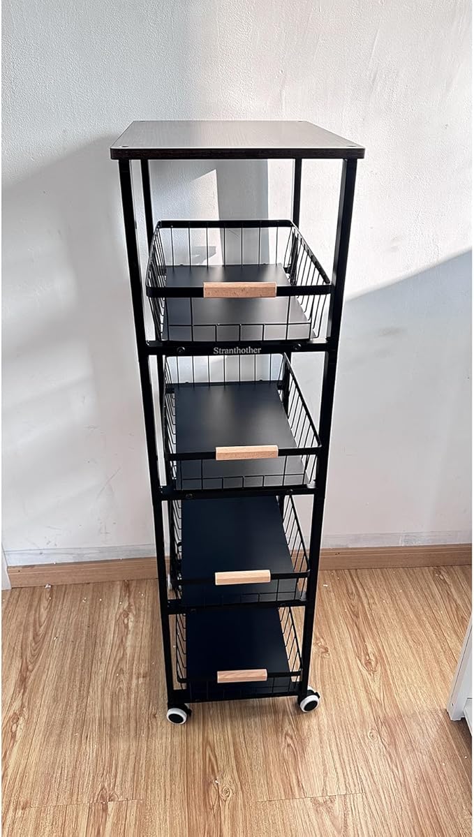 Kitchen Storage Cart Slim Rolling Cart On Wheels, 5-Tier Skinny Kitchen Island - Image 4
