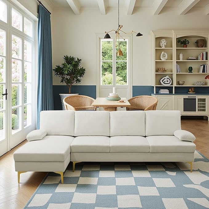 L Shape Sofa with Chaise, 4 Seat Living Room Sofa Set with Golden Wooden Leg - Image 5