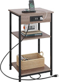 WLIVE End Table with Charging Station, Small Night Stand with 3 Storage Shelves by WLIVE