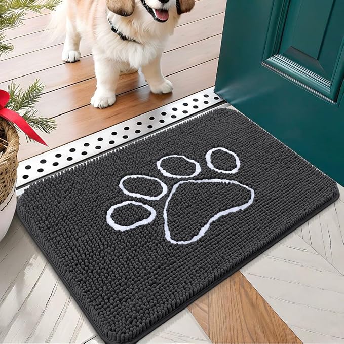 OLANLY Door Mat for Muddy Dog Paws 24x16, Ultra Absorbent Chenille Mud Doormat by OLANLY