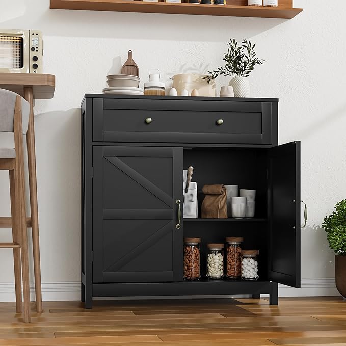 Buffet Sideboard with 2 Barn Doors, Freestanding Floor Storage Cabinet - Image 3