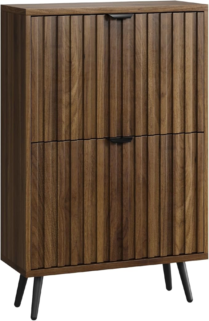 Smuxee Shoe Cabinet with 2 Flip Drawers, 23.6" Walnut Hidden Shoe Storage - Image 9