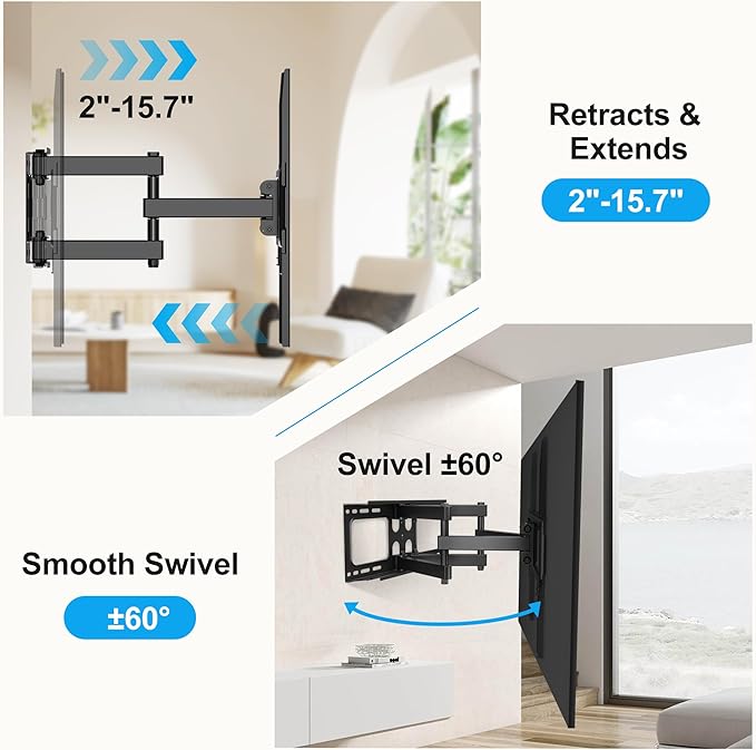 Full Motion TV Wall Mount for Most 26"-70" Flat/Curved TV, Swivel Tilt Bracket - Image 2