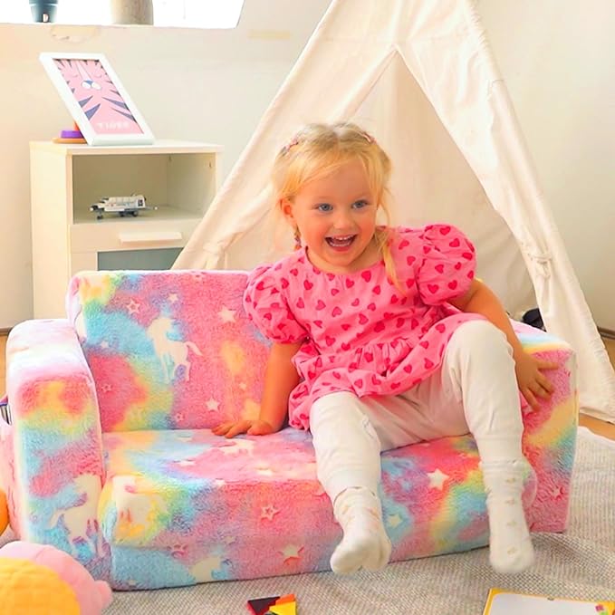 ALIMORDEN Fold Out Toddler Couch, Extra Wide Comfy 2-in-1 Cuddly Sherpa Sofa - Image 2
