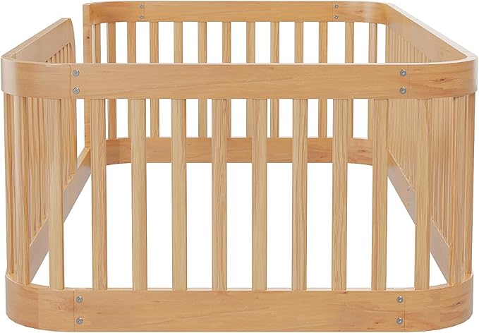 Bellemave Twin Floor Bed with High Fence and Rounded Corner Design, Wood - Image 9