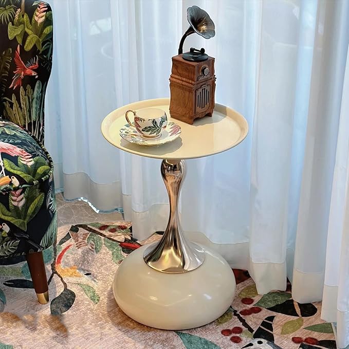 Modern Round Side Table with Gold Pedestal Base, Accent End Table - Image 8