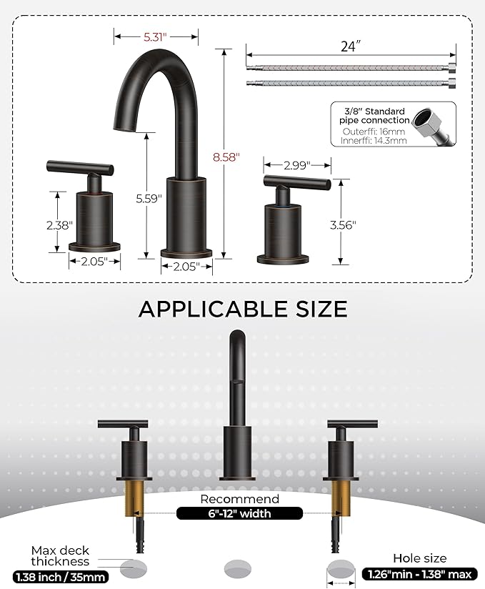 FORIOUS Oil Rubbed Bronze Bathroom Faucet 3 Hole, 8 Inch Widespread Bathroom - Image 9