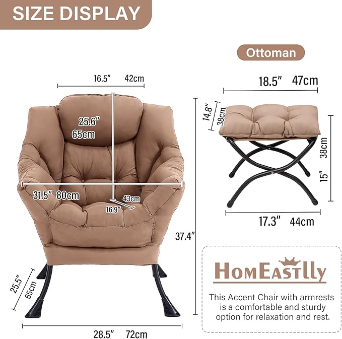 Large Lazy Chair with Ottoman, Accent Reading Chair with a Footrest, Cozy - Image 3