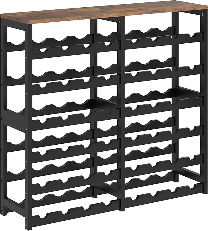 6 Tier Bamboo Wine Rack with Table Top, Freestanding 48-Bottle Wine Storage - Image 2