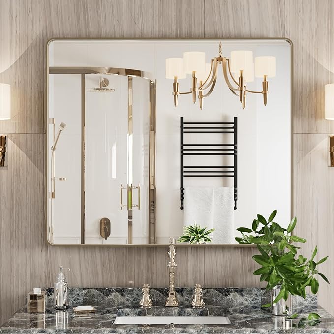 Bronze Bathroom Mirror 30x36 Inch, Brushed Bronze Metal Frame Mirror - Image 2